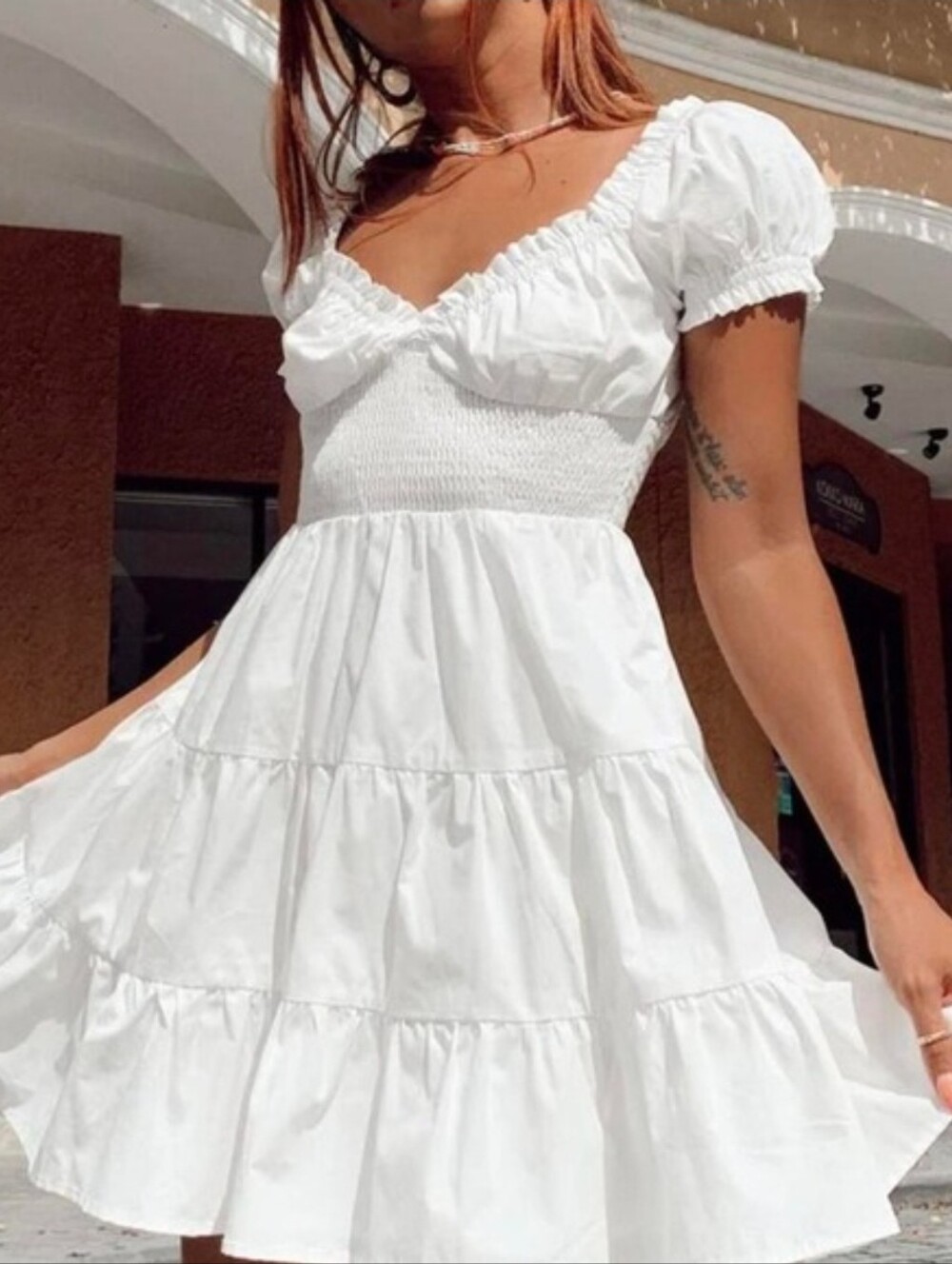 Princess Polly Danny White Smocked Puff Sleeve Mini Dress Boho Western